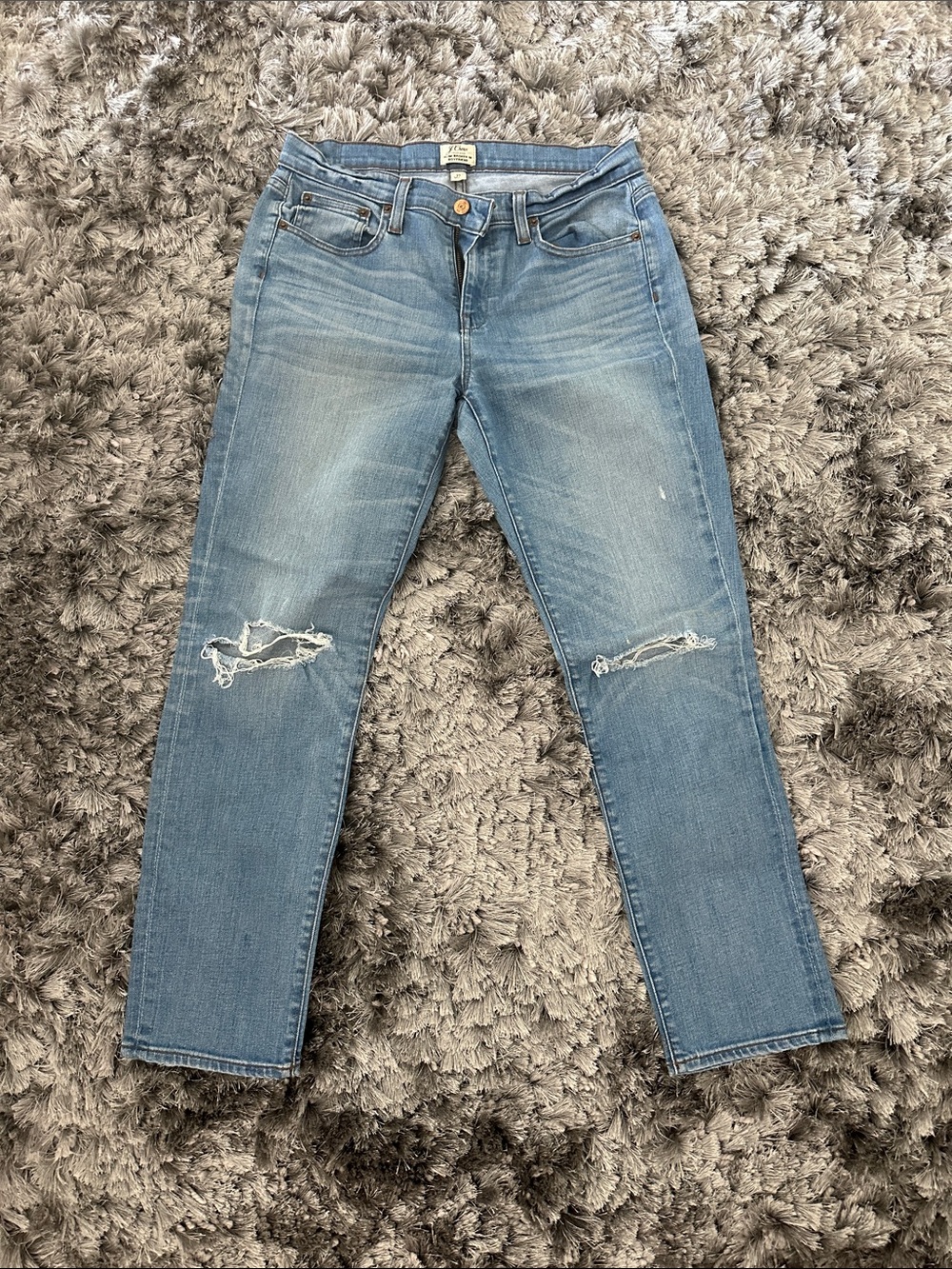 J. Crew Faded Light Blue Distressed Boyfriend Jeans